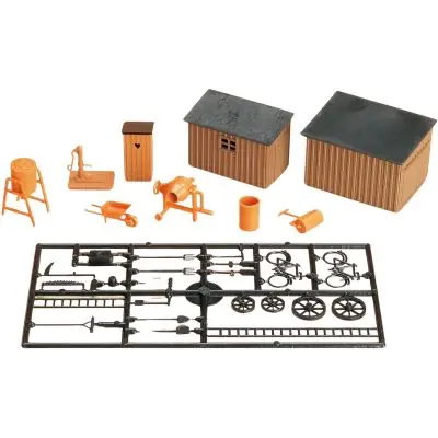 Markenprodukt Auhagen 42571 Toilettenhäuschen (1 Stück), Schuppen (2 Stück), Werkzeug
